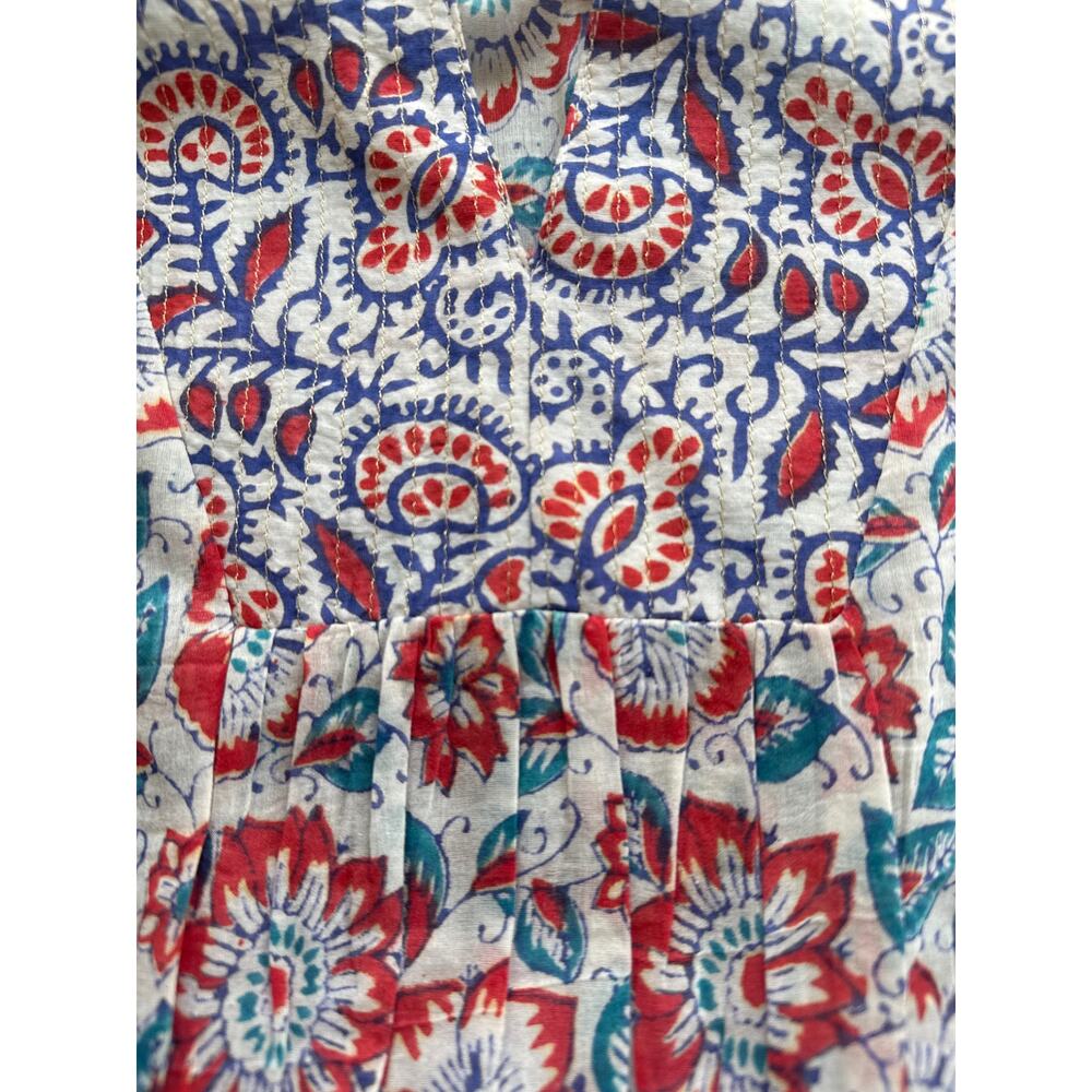 BELL by Alicia Bell Midi Sun Dress in Blue & Orange Floral Silk Print Size Large - Picture 5 of 8